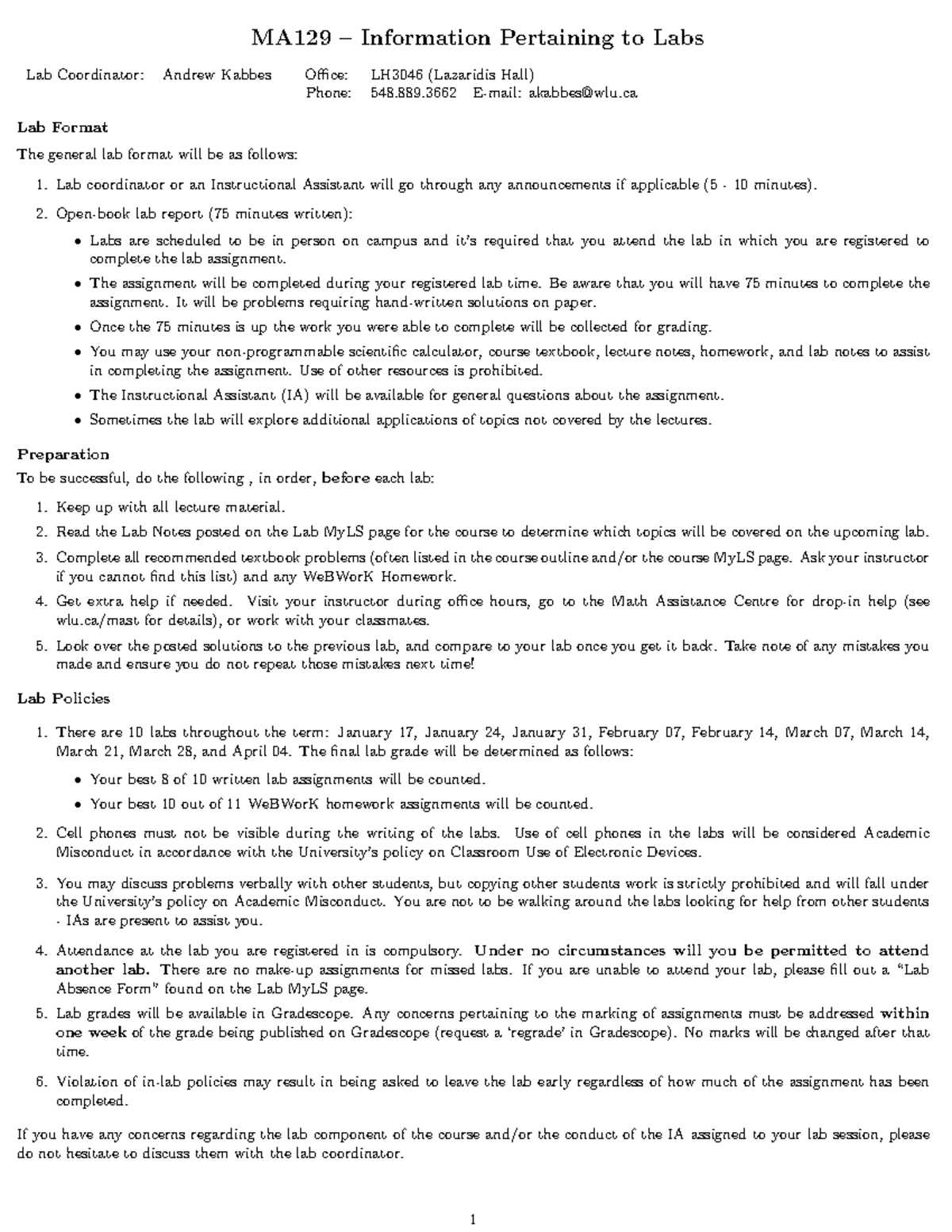 MA129 Lab Format - Important Information for Success - Studocu