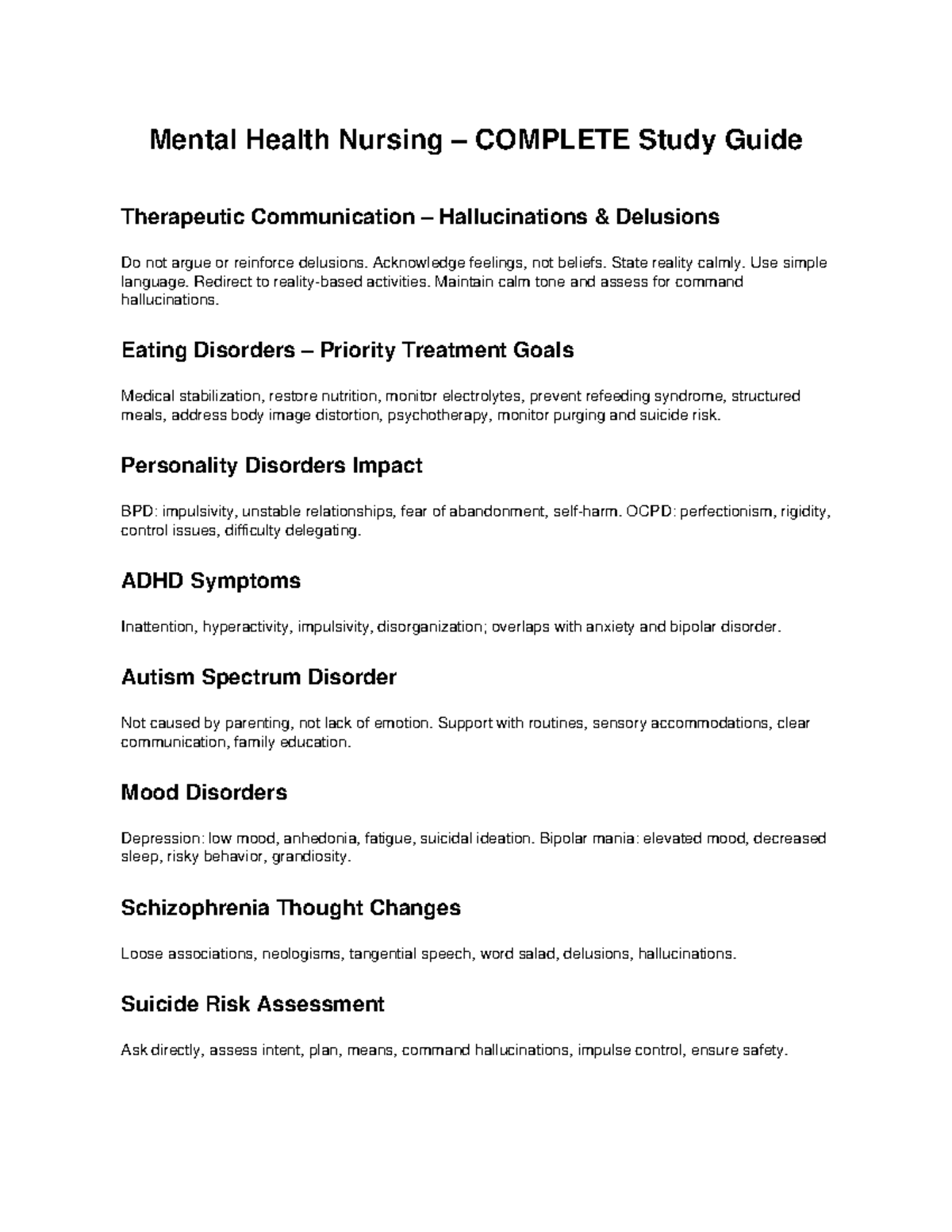Mental Health Nursing Study Guide Complete (MHS 4) - Studocu