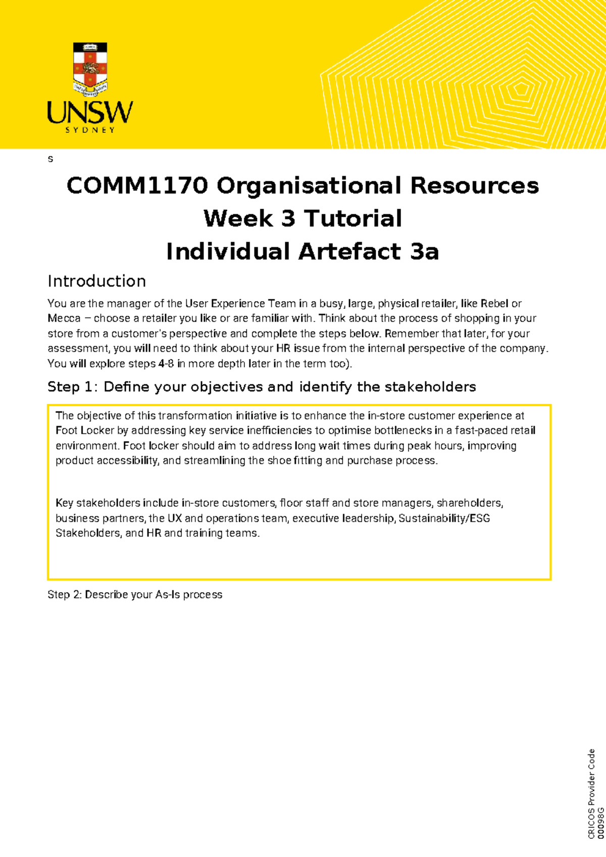 COMM1170 Week 3 Tutorial: Enhancing Customer Experience at Foot Locker ...