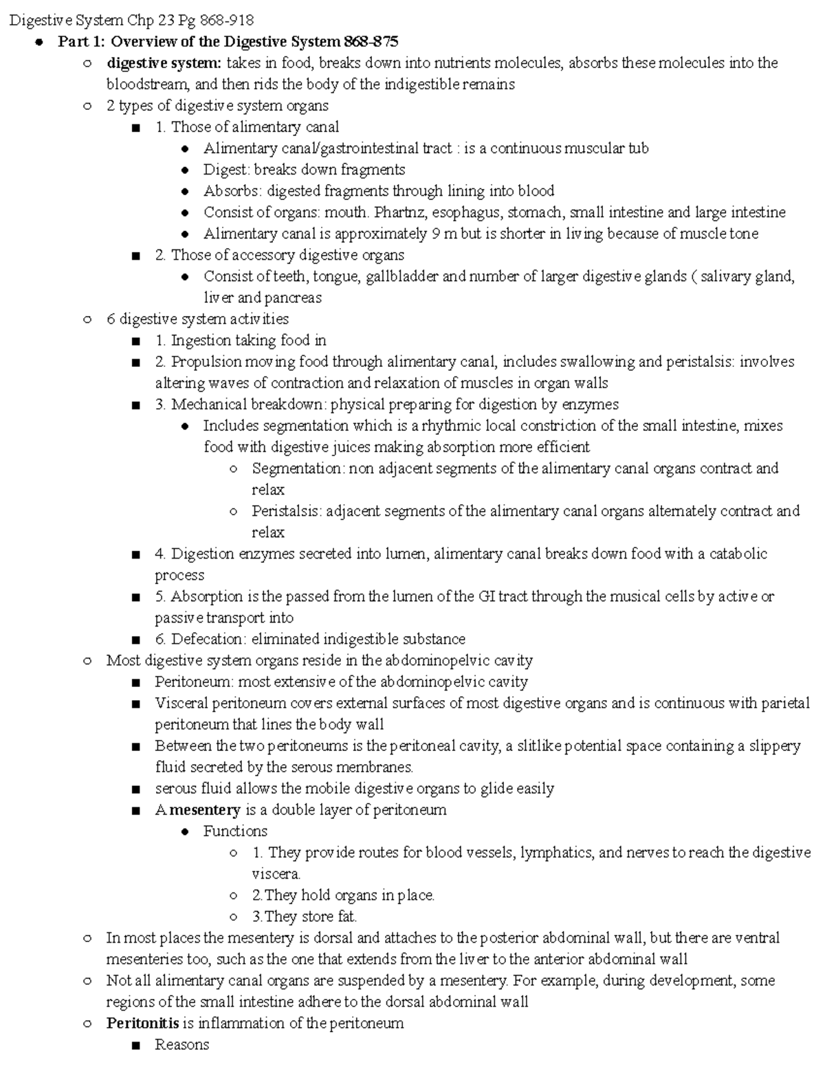 ANP 1107 Textbook Notes Midterm 1 Pt 1 - Digestive System Chp 23 Pg 868 ...