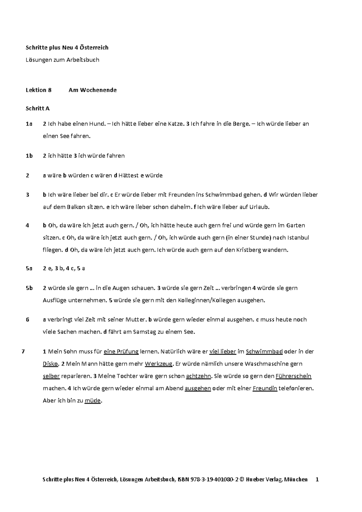 Schritte Plus Neu 4 österreich Lösungen Zum Arbeitsbuch Lektion 8