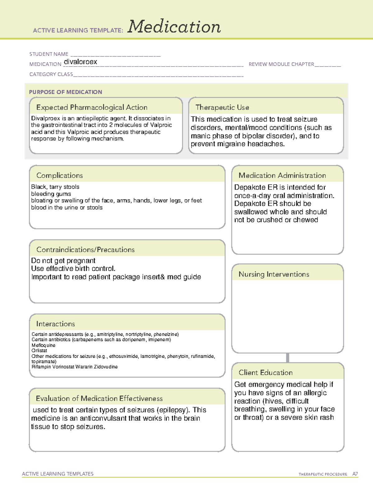 Med 1 - medication - ACTIVE LEARNING TEMPLATES THERAPEUTIC PROCEDURE A ...