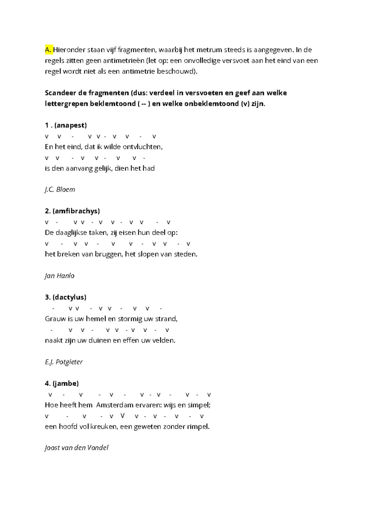 Antwoorden - Werkblad Metrum (Versleer en Rijm) - Studeersnel