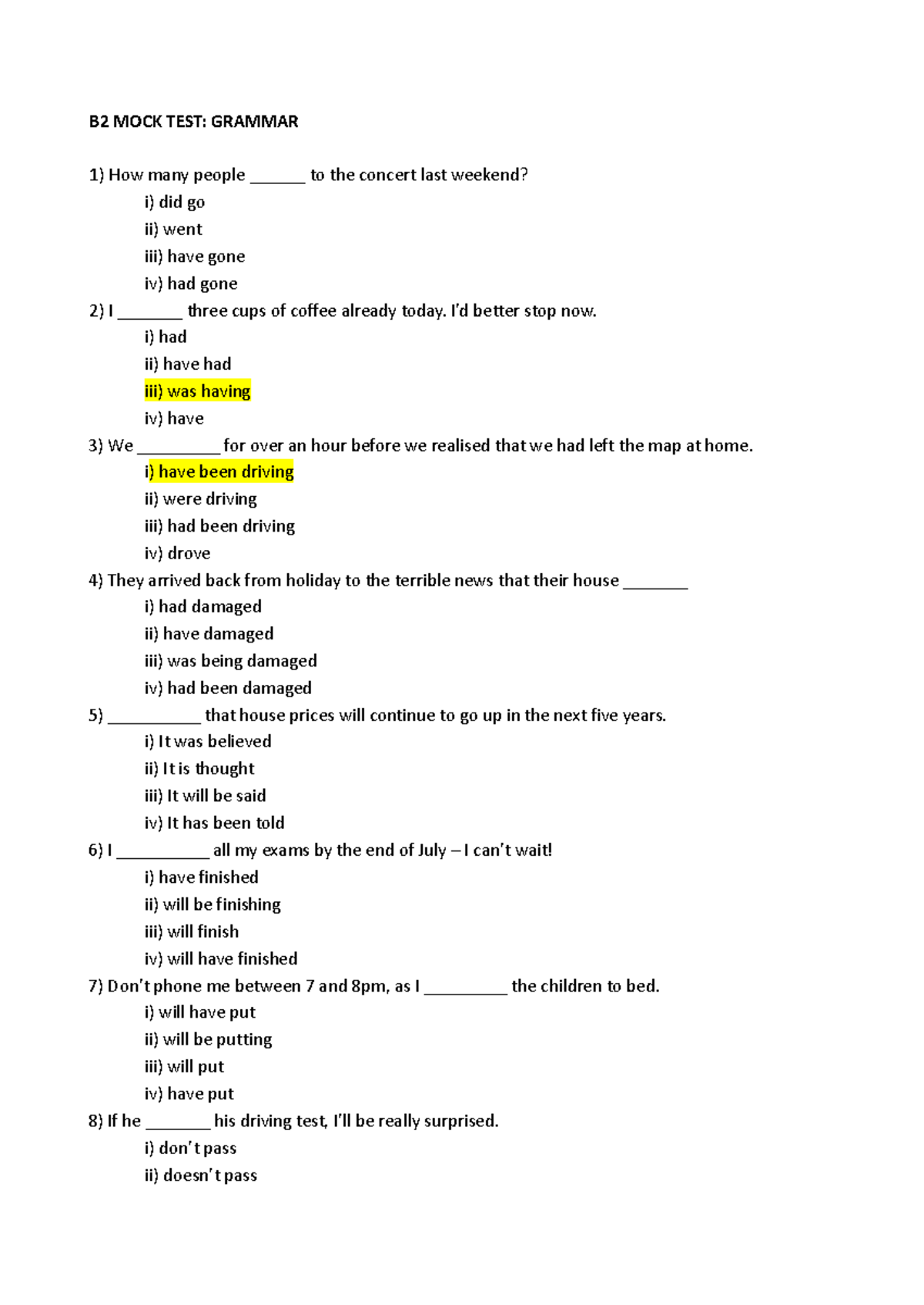 B2 MOCH TEST 2023 - Grammar Practice Questions for English Exam - Studocu