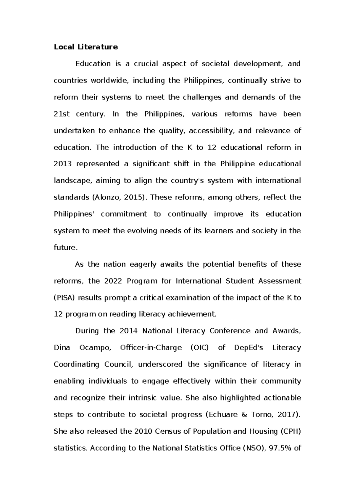 Local Literature: Impact of K to 12 Reform on Literacy in PH Education ...