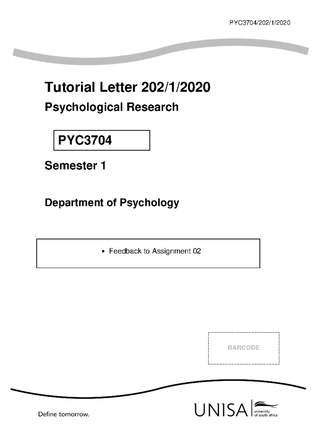 PYC3704 Tutorial Letter 202/1/ 2020: Feedback on Assignment 02 - Studocu