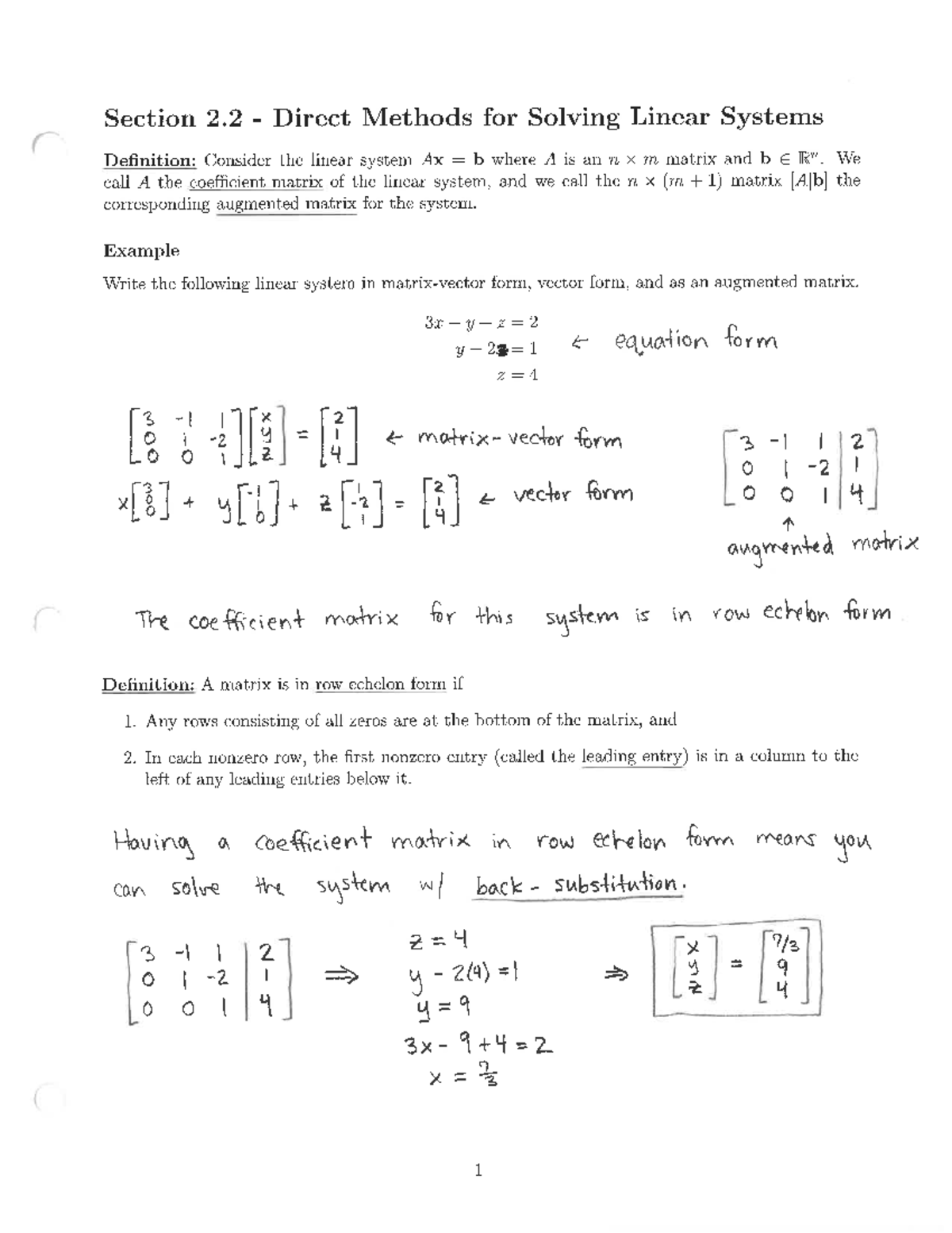 MA2401 Lecture Notes: Direct Methods for Solving Linear Systems - Studocu