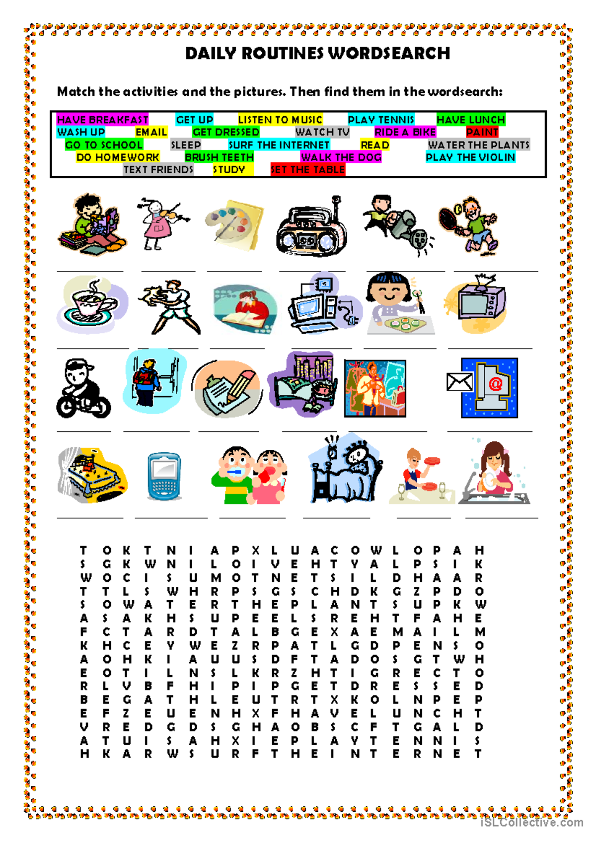 Daily Routines Wordsearch Activity for ESL Learners - Studocu