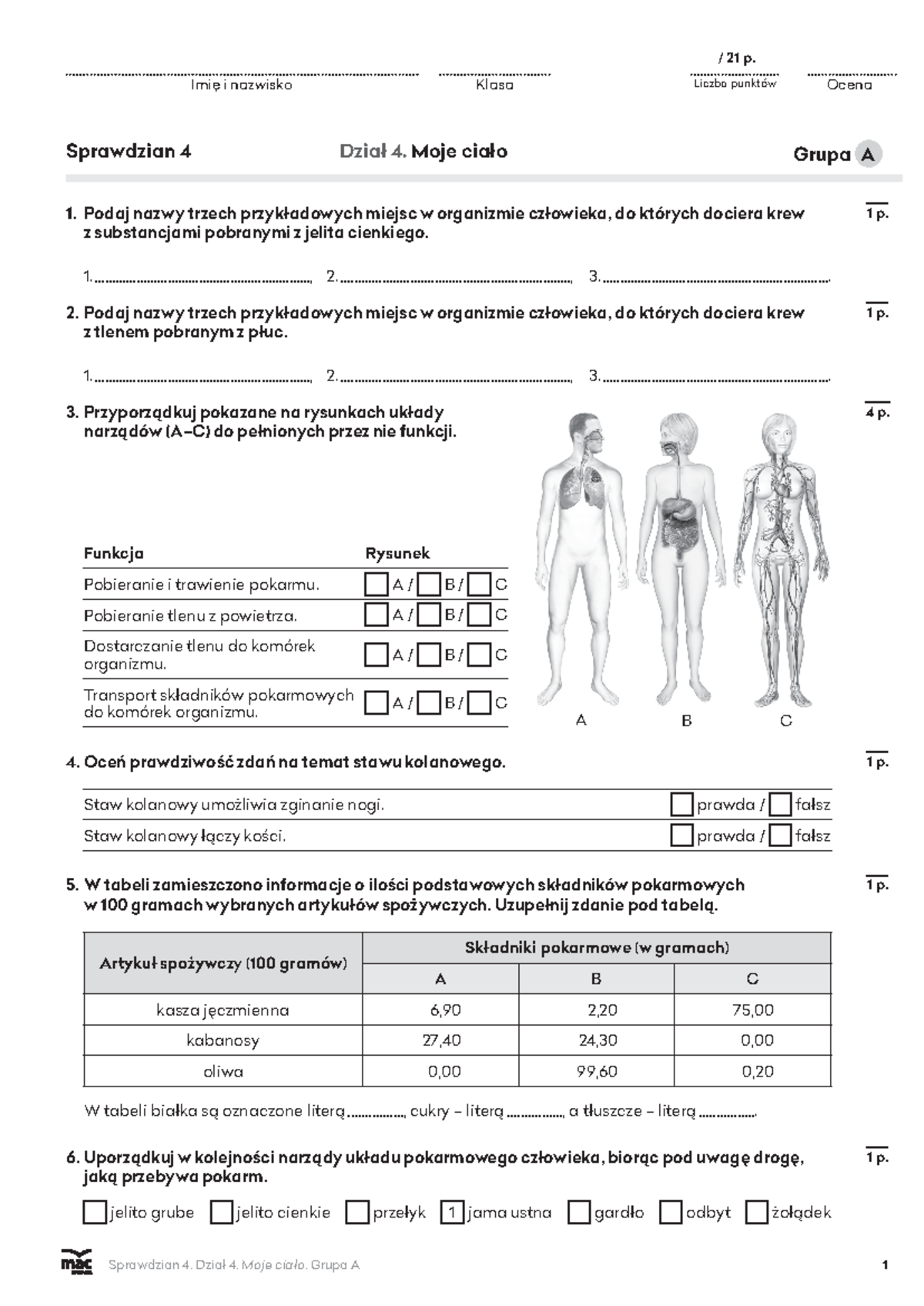 Sprawdzian Przyroda Klasa 5dział 7 www.studocu.com