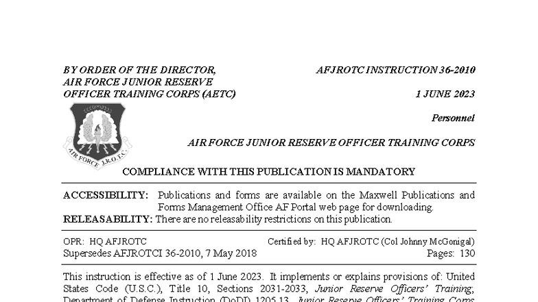 AFJROTCI 36-2010: Guidance for AFJROTC Unit Operations (1 June 2023 ...