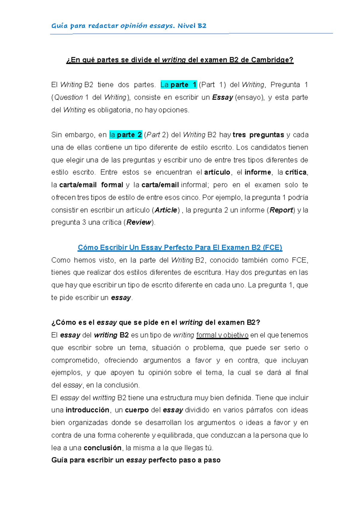 Guía para Redactar Opinión Essays B2: Estructura y Consejos - Studocu