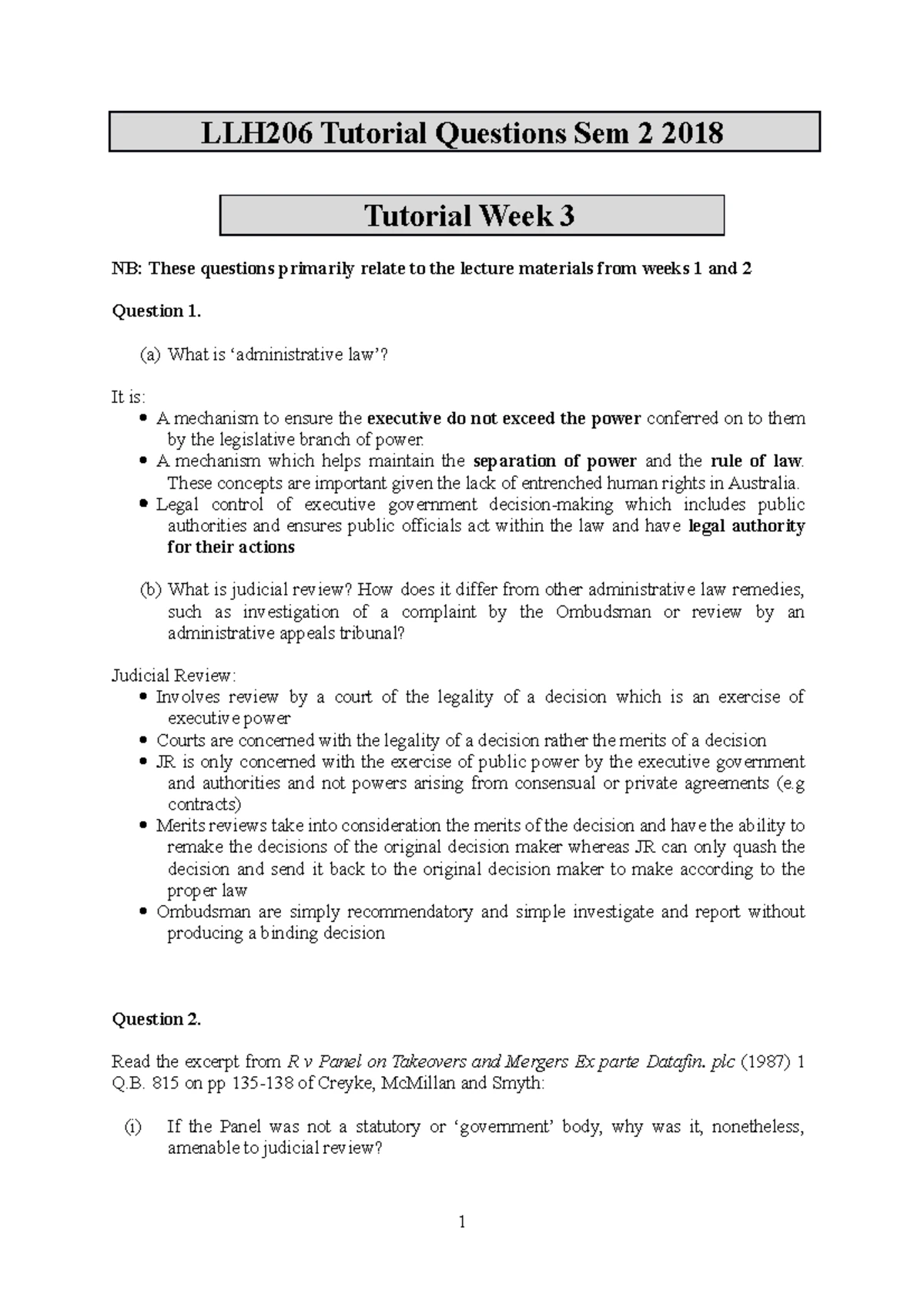 LLH206 Semester 2 2025 Tutorial 1 Key Concepts & Questions - Studocu