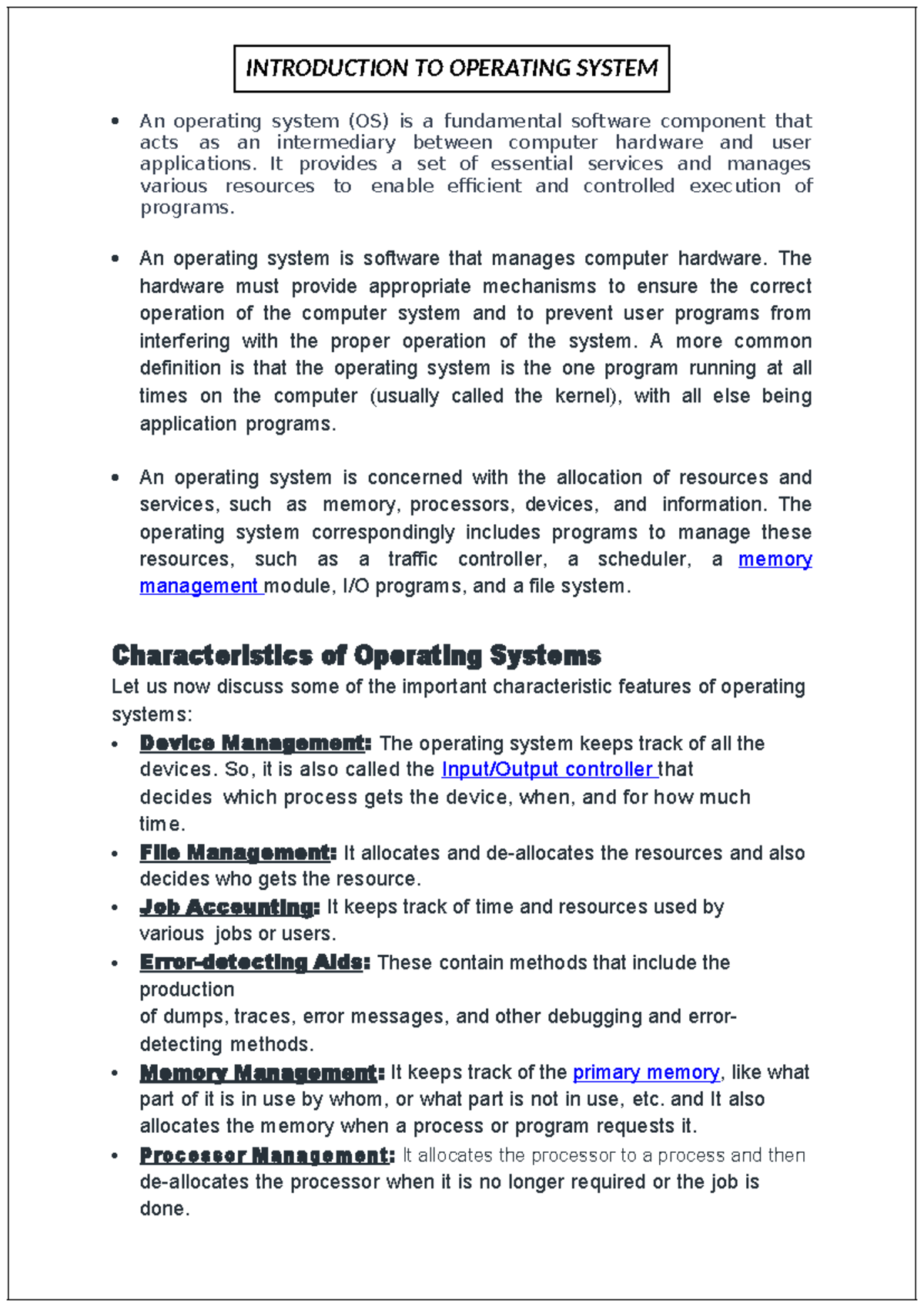 Operating Systems (OS) - Short Notes Overview - Studocu