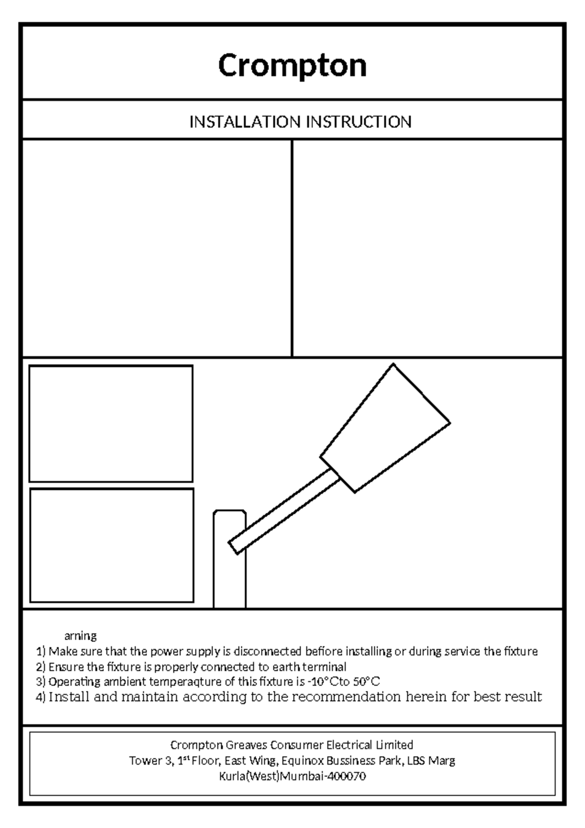 Crompton - word practice - bsc - Crompton INSTALLATION INSTRUCTION ⚠ ...