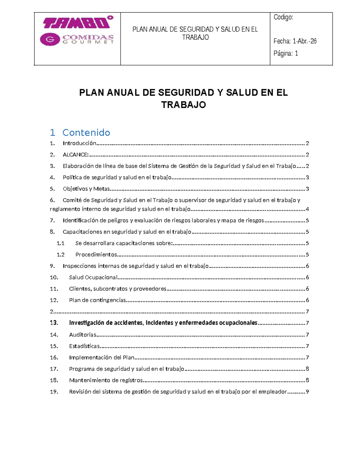 PLAN ANUAL DE SEGURIDAD Y SALUD EN EL TRABAJO - 2026 - Studocu