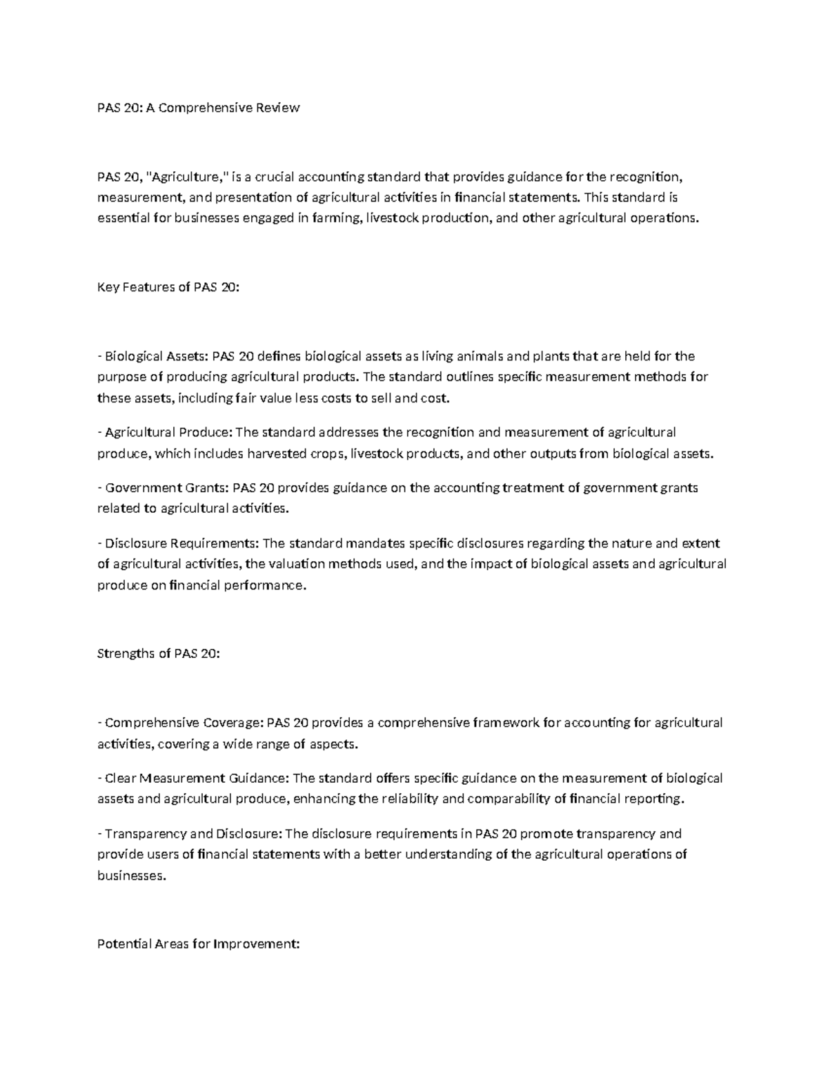 PAS 20: Comprehensive Review of Agriculture Accounting Standards - Studocu