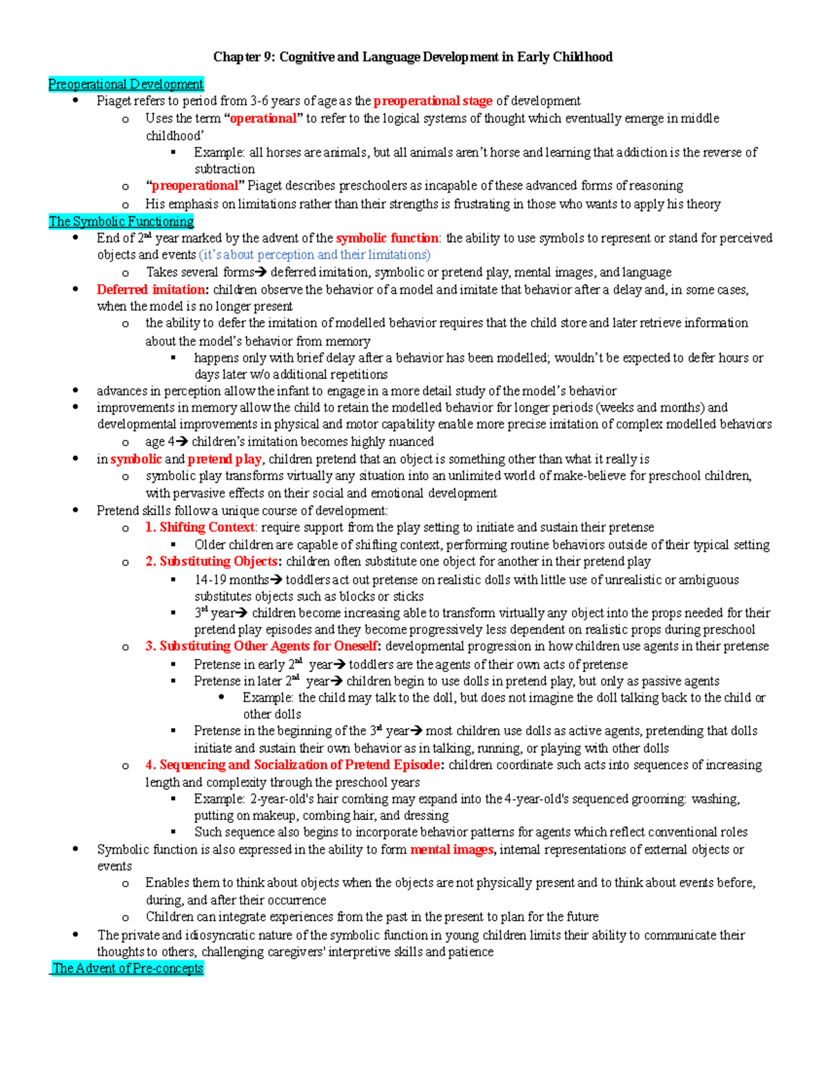 Chapter 9 Notes - Chapter 9: Cognitive and Language Development in ...