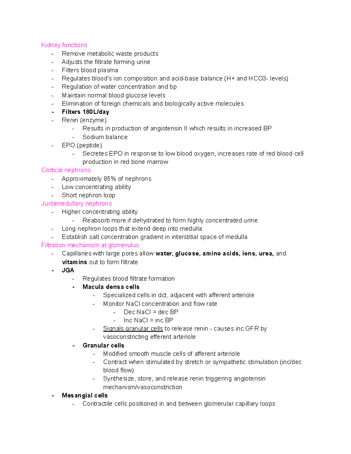Kidney Functions and Regulation: Lecture Notes - Studocu