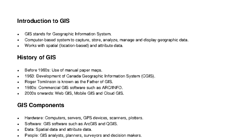 Introduction to GIS (GIS 101) Exam Notes v2 - Studocu