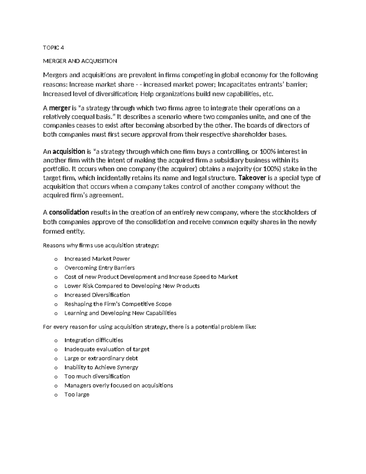 Lesson 4: Mergers and Acquisitions Overview - Studocu