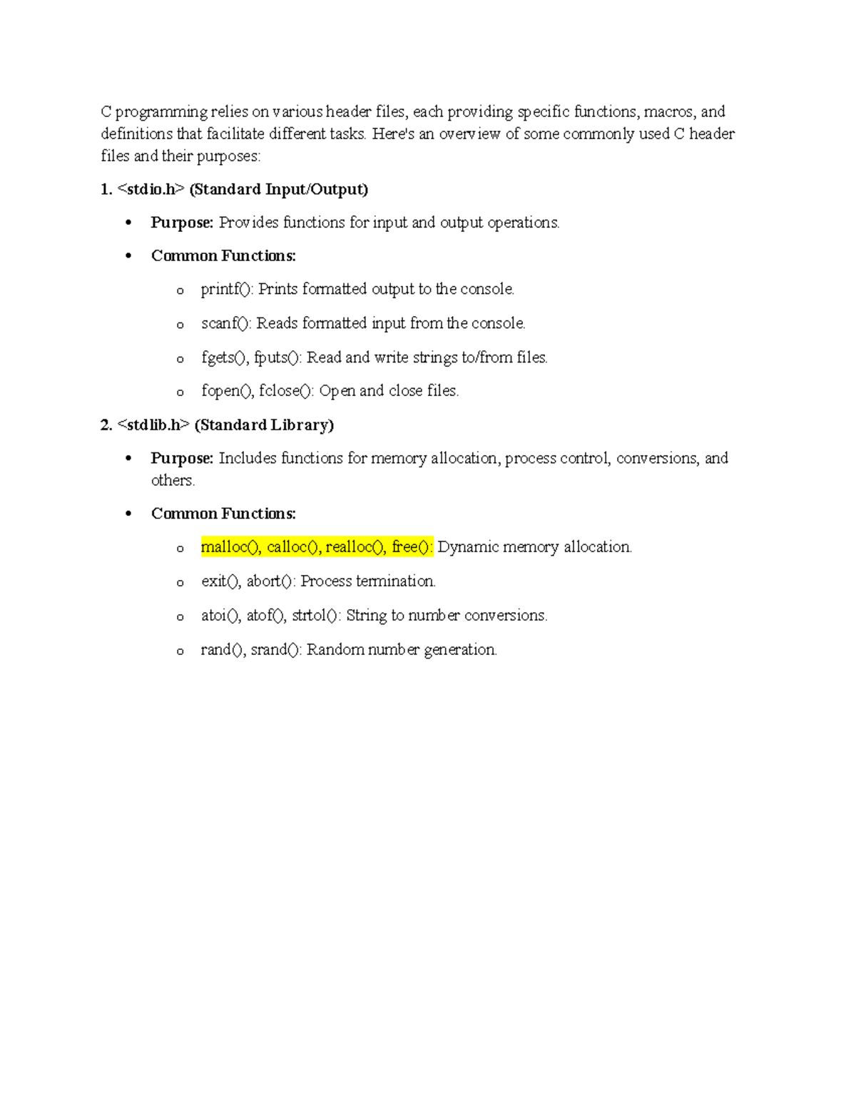C Programming Practice: Overview of Common Header Files and Functions ...