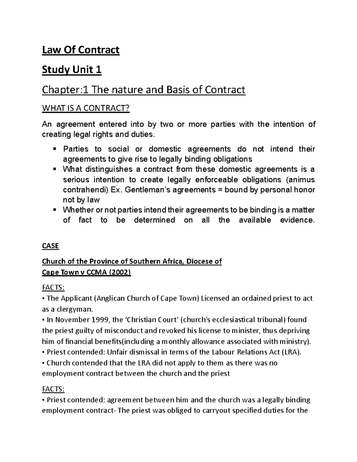 Law Of Contract 1 - Concise Study Notes on Key Concepts and Cases - Studocu
