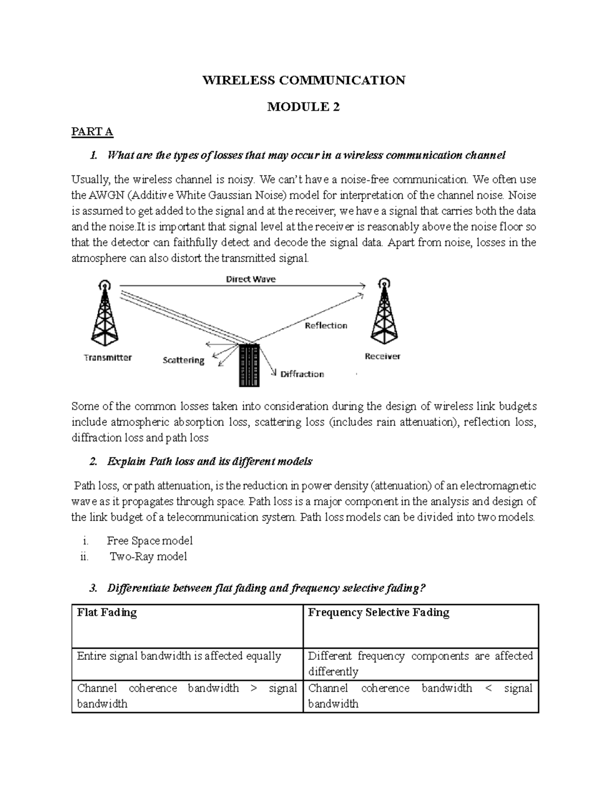 WC Module 2: Wireless Communication Losses & Fading Analysis - Studocu