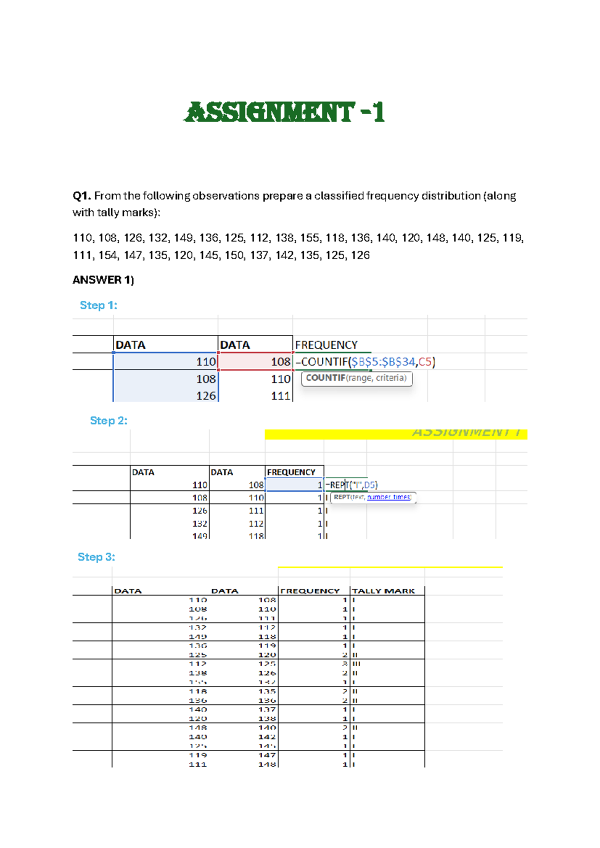 IT Assignment Q1: Frequency Distribution & Mean Calculations - Studocu