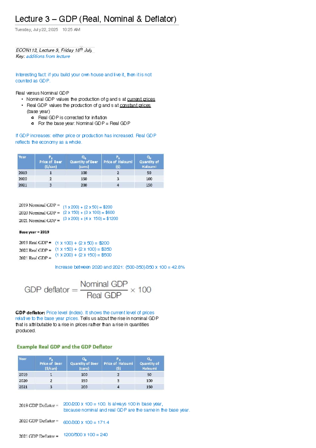 ECON112 Lecture 3: Understanding GDP - Real vs Nominal Analysis - Studocu