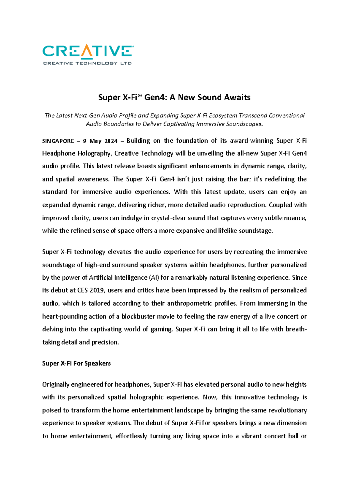 Creative Tech Announcement: Super X-Fi Gen4 Audio Profile Unveiled ...