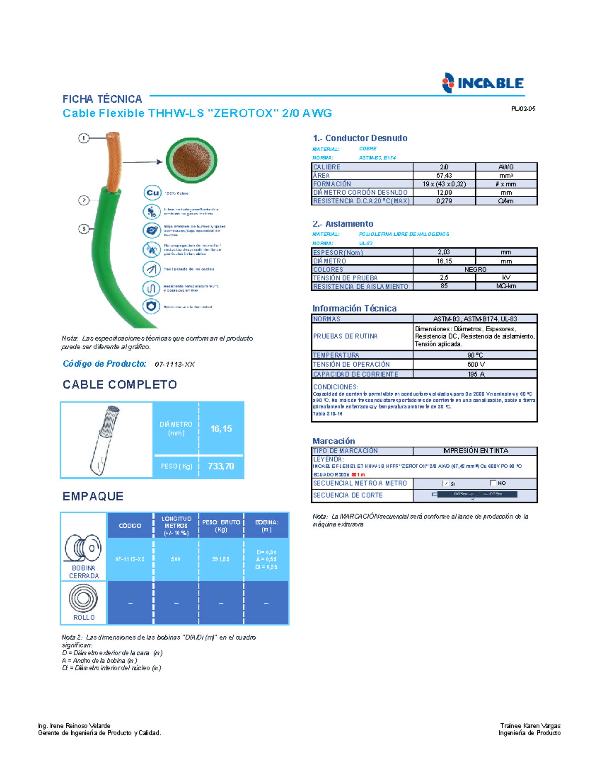 FICHA TÉCNICA Cable Flexible THHW-LS 2-0 AWG - Especificaciones y ...