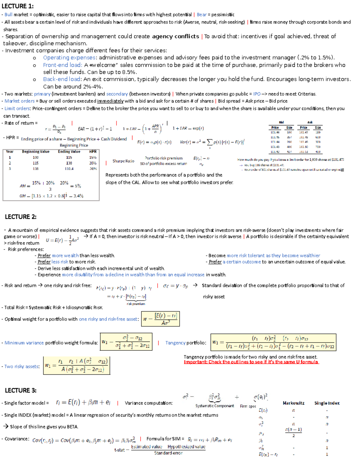 Midterm Exam Notes for Finance Course - Key Concepts and Theories - Studocu