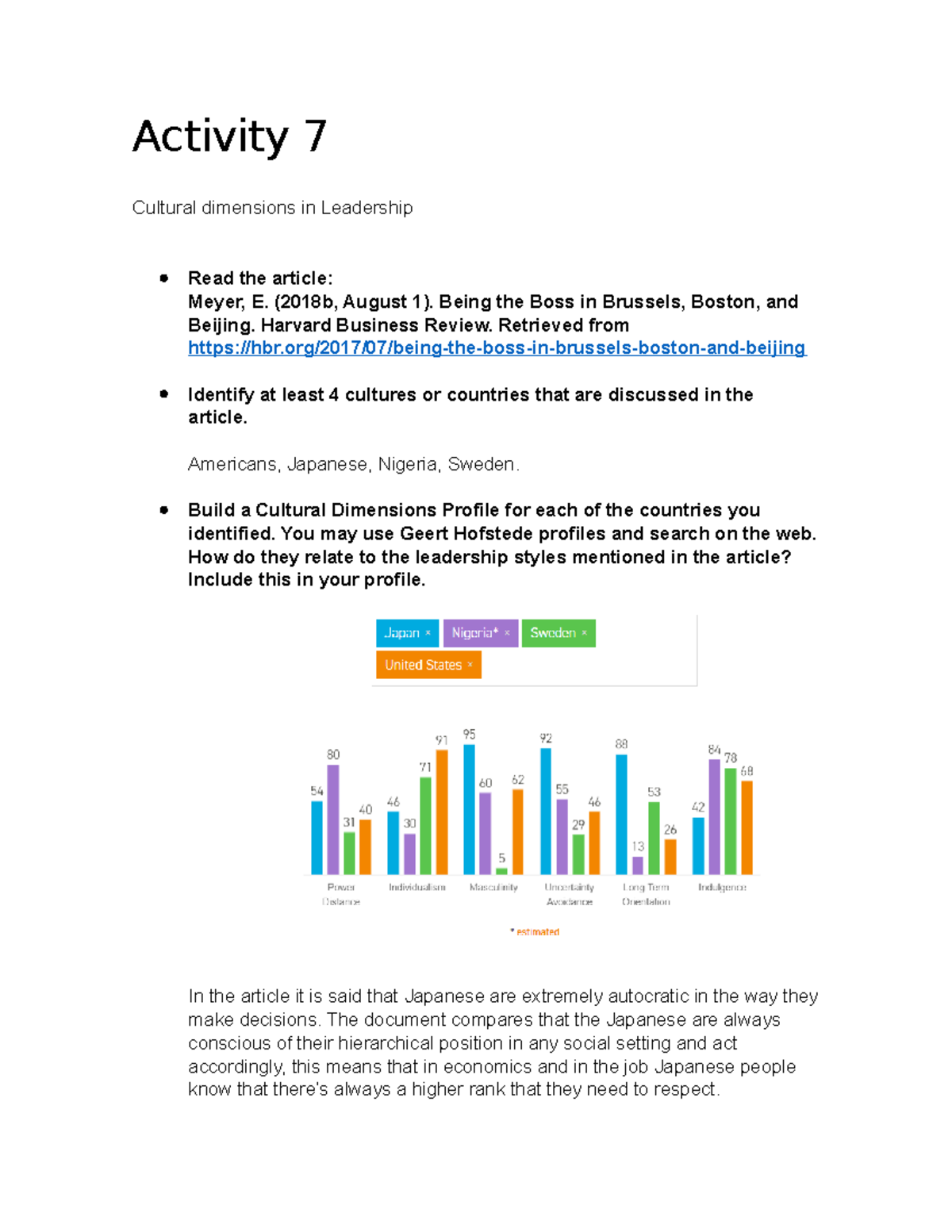 Cultural Dimensions in Leadership: Activity 7 EN Analysis - Studocu
