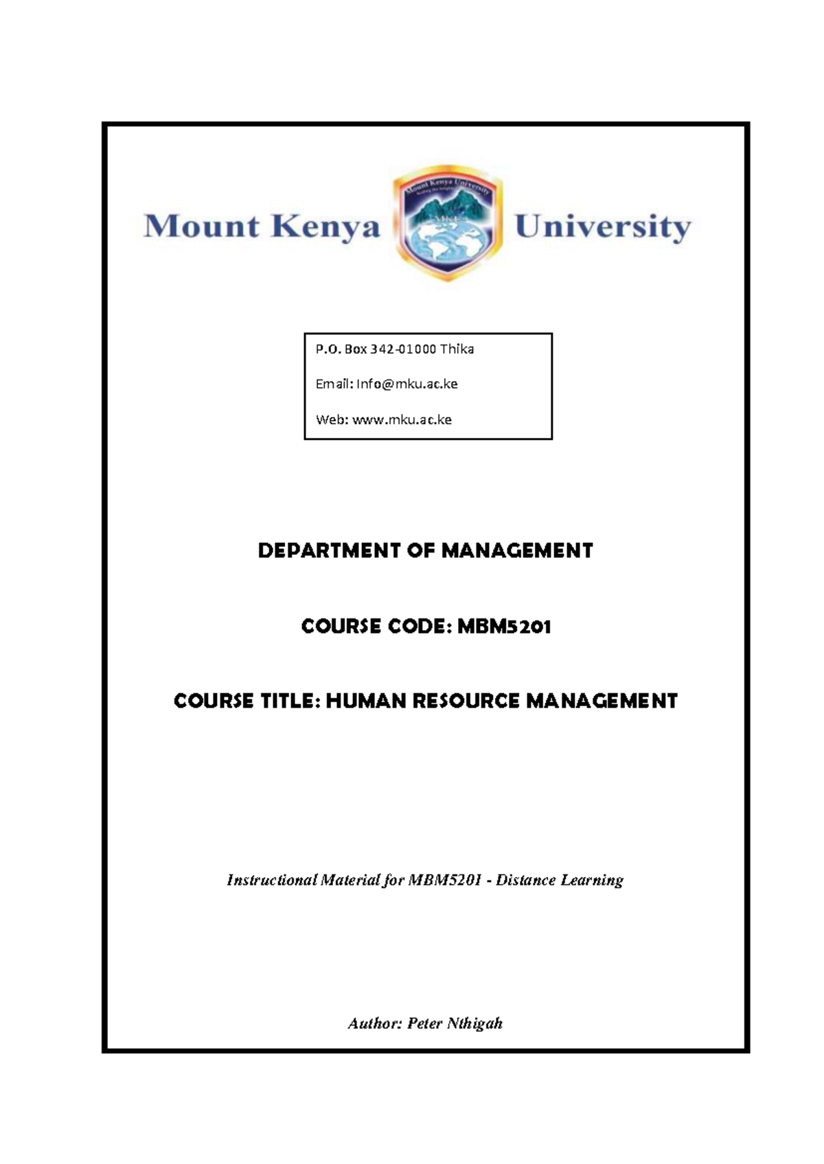 MBM5201 Human Resource Management Course Outline and Study Notes - Studocu