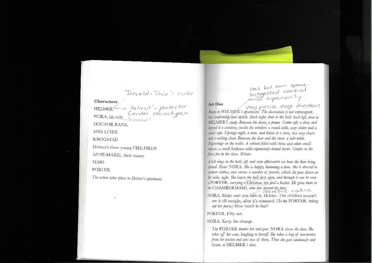 Act 1 Annotations of A Doll's House (ENG101) - Detailed Insights - Studocu