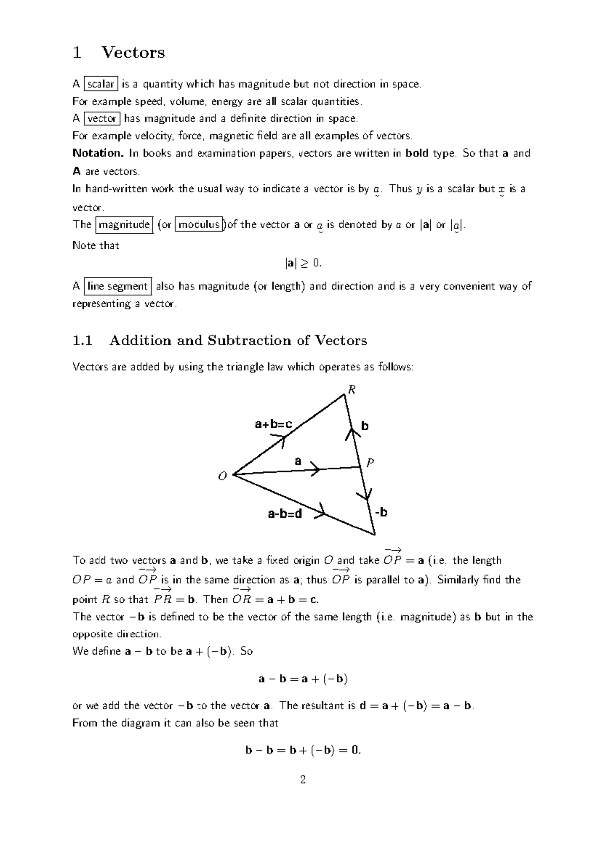 Lecture Notes Week 5 - 1 Vectors A scalar is a quantity which has ...