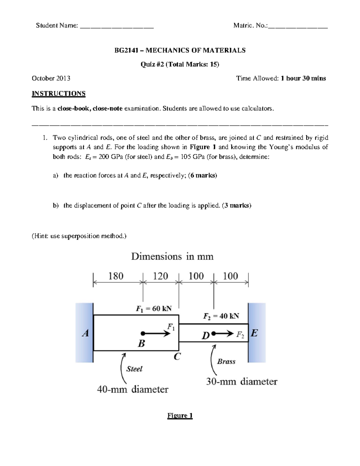 Quiz 2 - BG2141 Mechanics of Materials Questions - Studocu