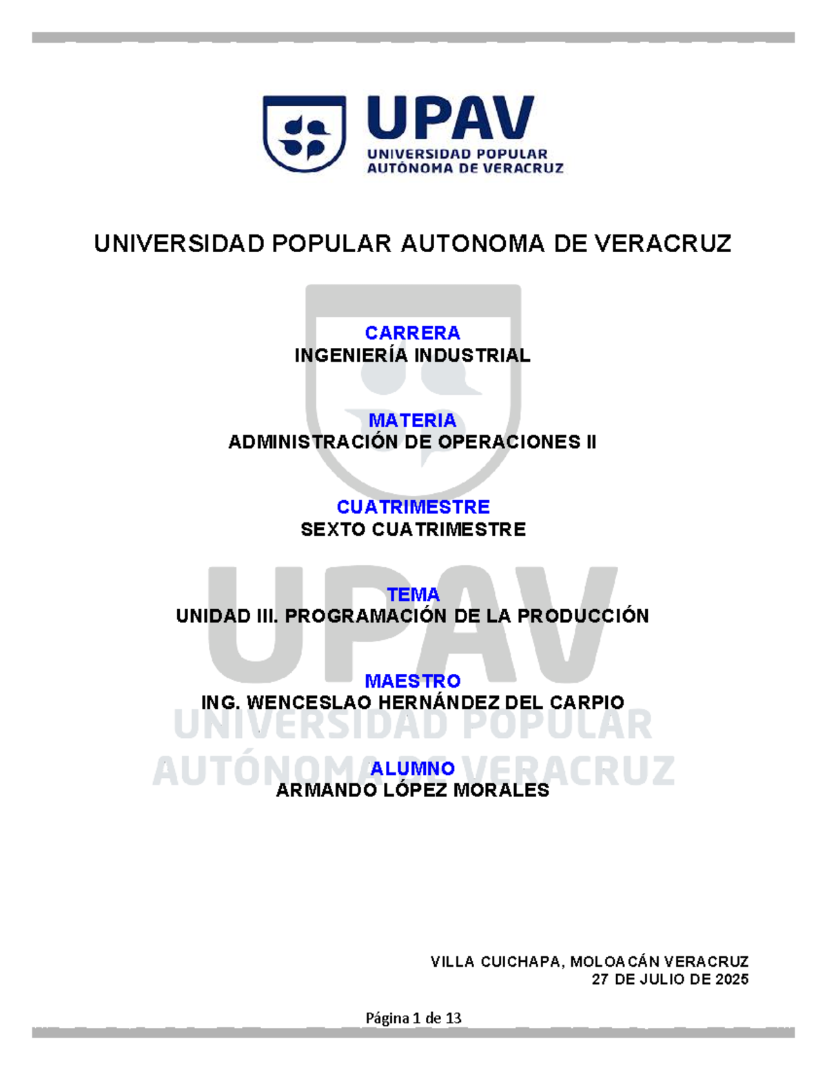 Unidad III - Programación de la Producción en Administración de Operaciones II - Document Preview