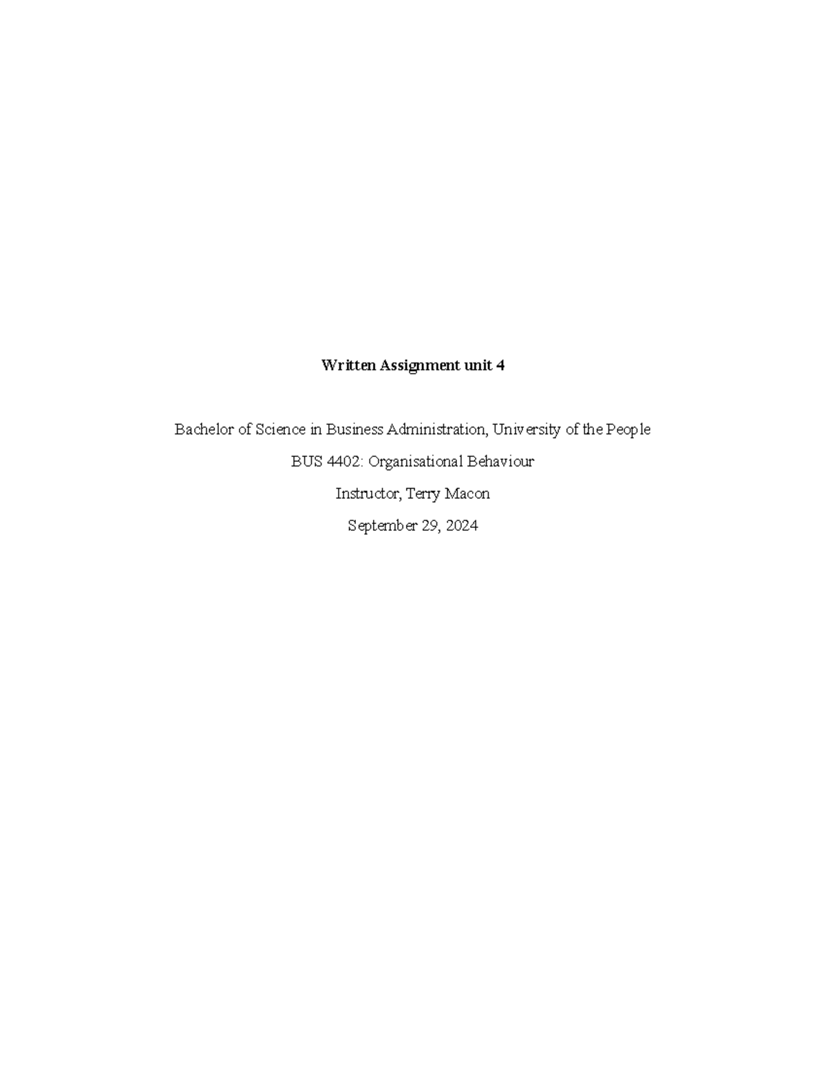 BUS 4402 O - Unit 4 Written Assignment on Employee Engagement ...