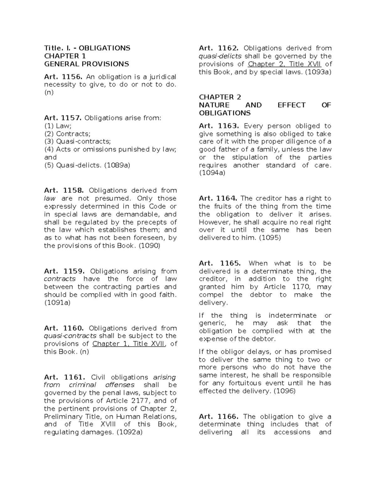 Civil Code- Chapter 1 and 2 - Title. I. - OBLIGATIONS CHAPTER 1 GENERAL ...