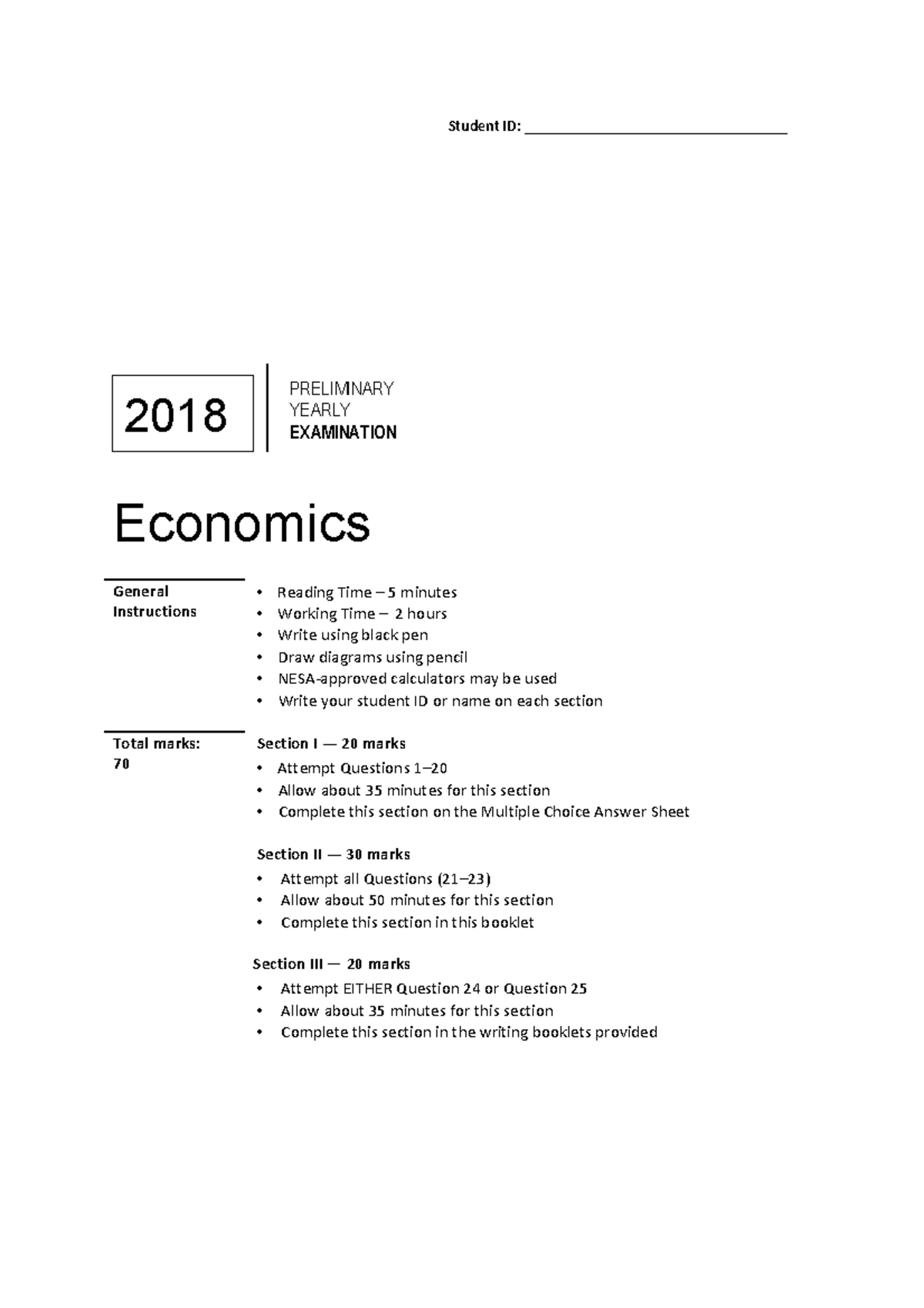 Y11 Economics Preliminary Exam 2018: Past Paper & Instructions - Studocu