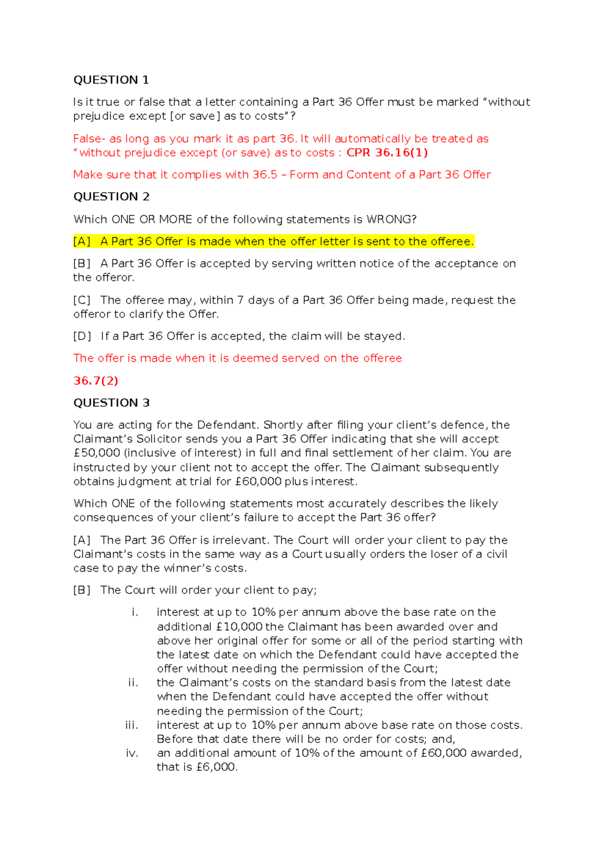 13 Civil - Preparation Questions - QUESTION 1 Is it true or false that ...