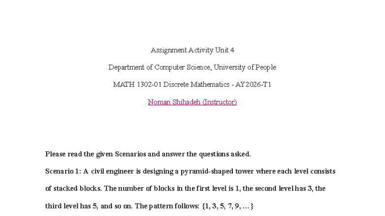 Assignment Activity Unit 4: Discrete Math Scenarios & Induction - Studocu