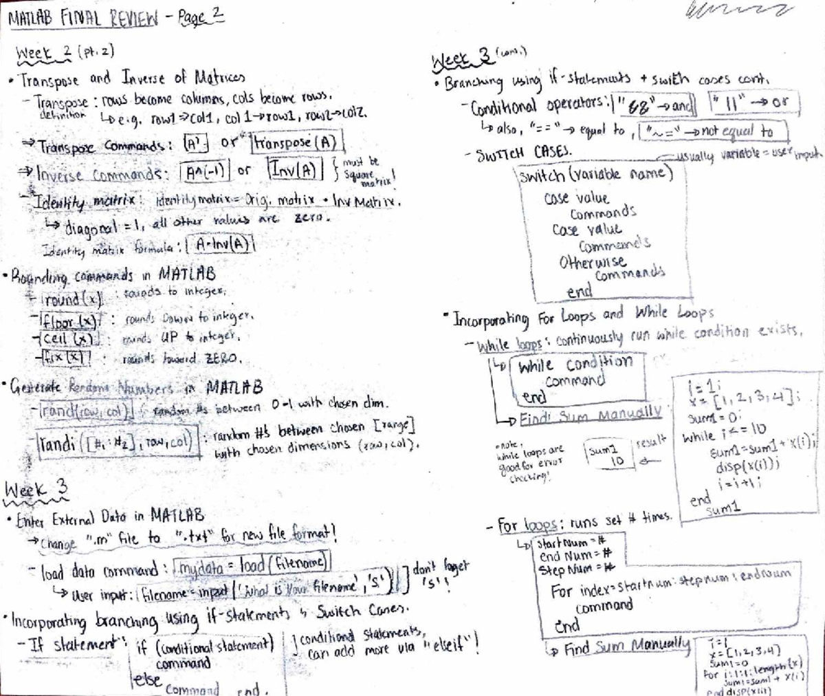 Matlab Week 2 & 3 Lecture Notes - UP - Studocu