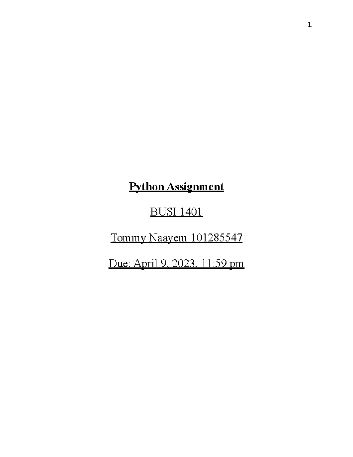 Python Assignment Guide for BUSI 1401: Tasks & Outputs Explained - Studocu