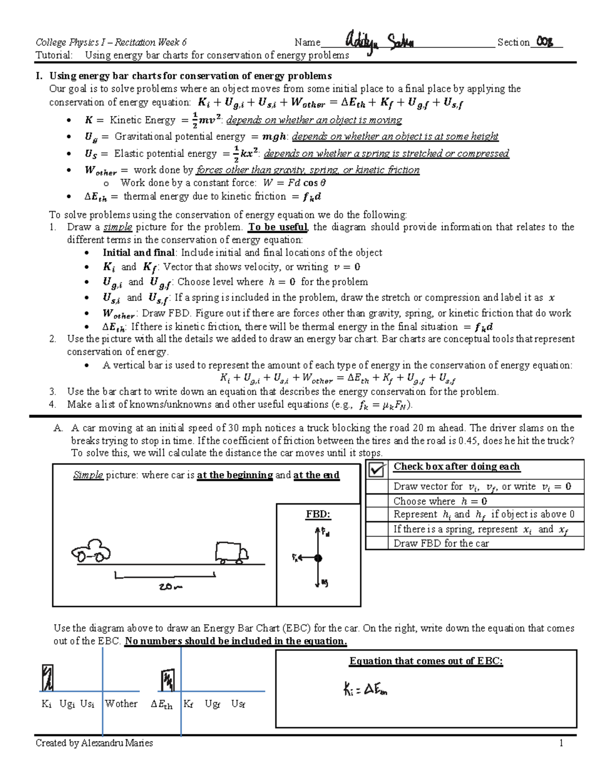 College Physics I Recitation Week 6: Energy Bar Charts Tutorial - Studocu