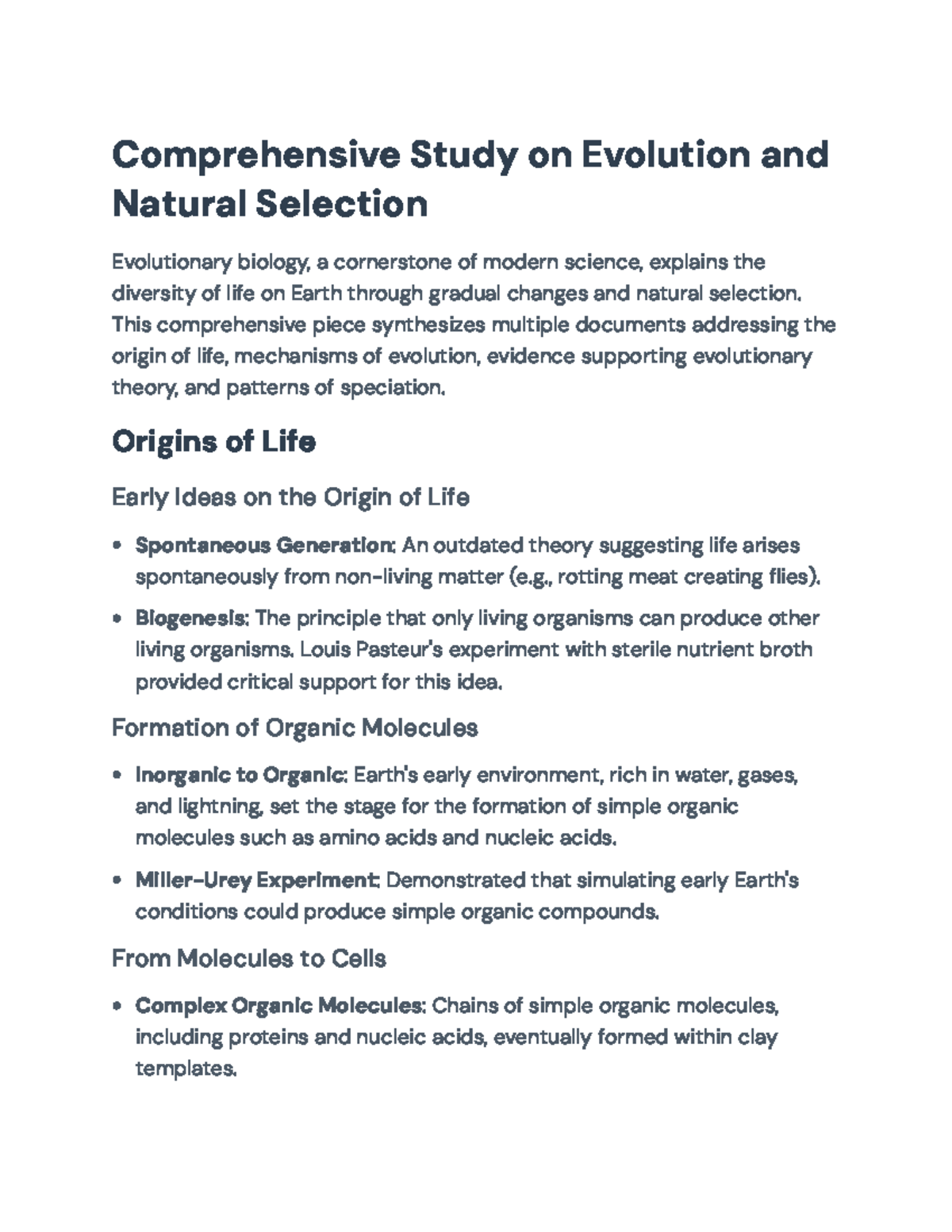 Comprehensive Study of Evolution & Natural Selection (BIO 101) - Studocu