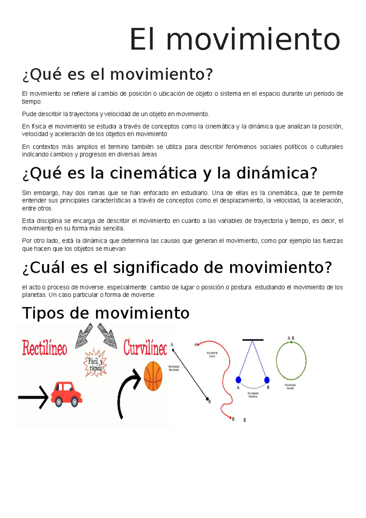Fisica - tipos de movimientos y que es - El movimiento ¿Qué es el ...