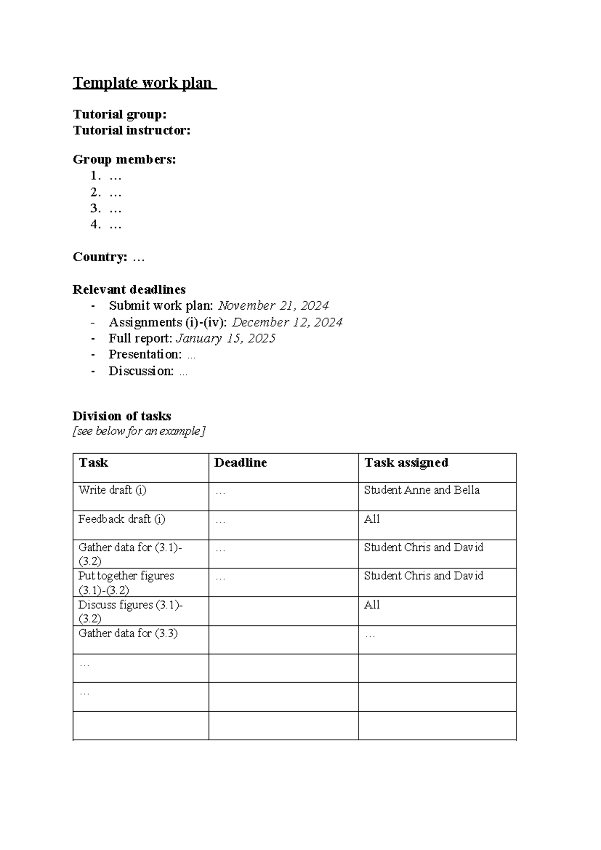 Template work plan ECB2GS(1) - Template work plan Tutorial group ...