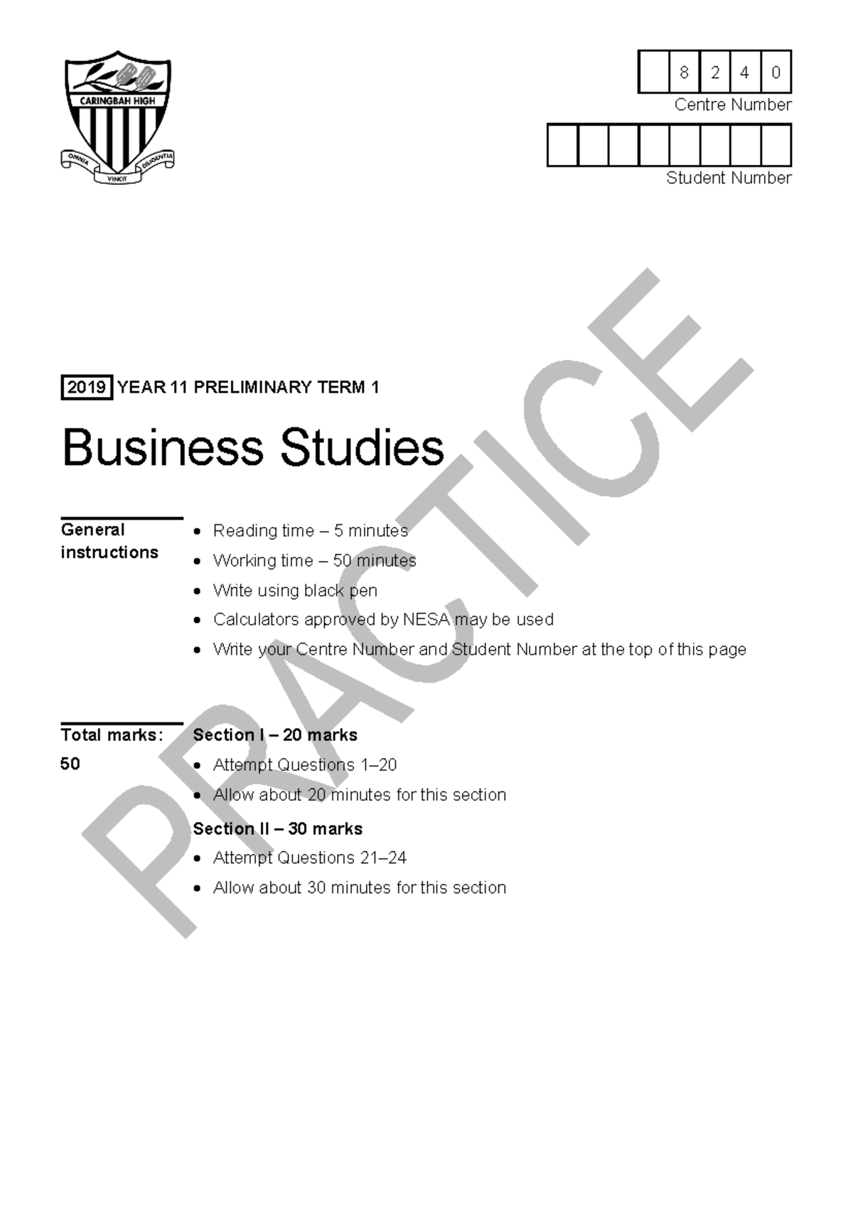 2019 Y11 Business Studies T1 Exam Practice Questions - Studocu